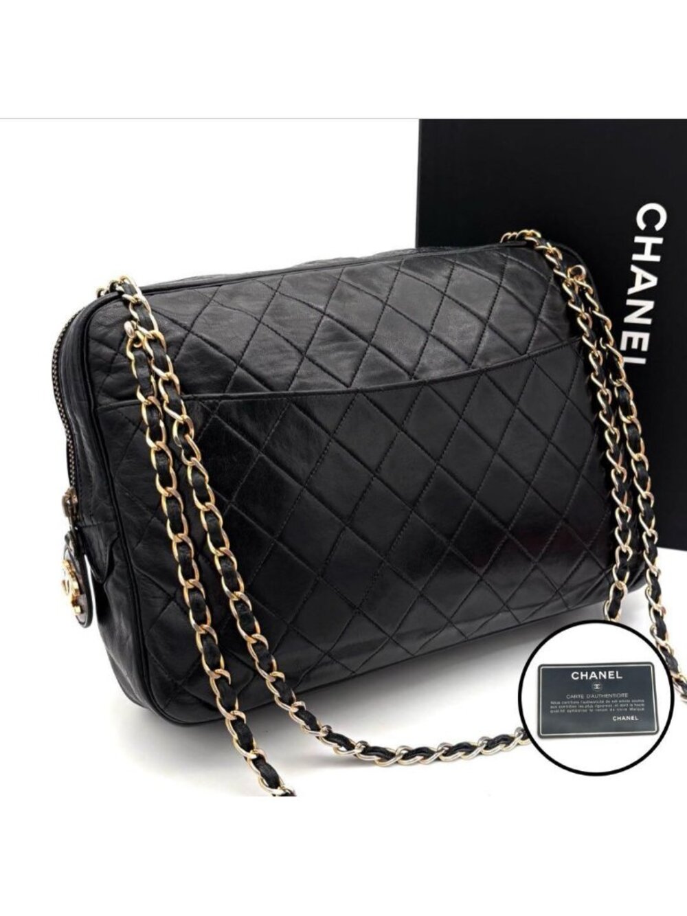 Chanel Quilted Lambskin Chain Shoulder Bag Black